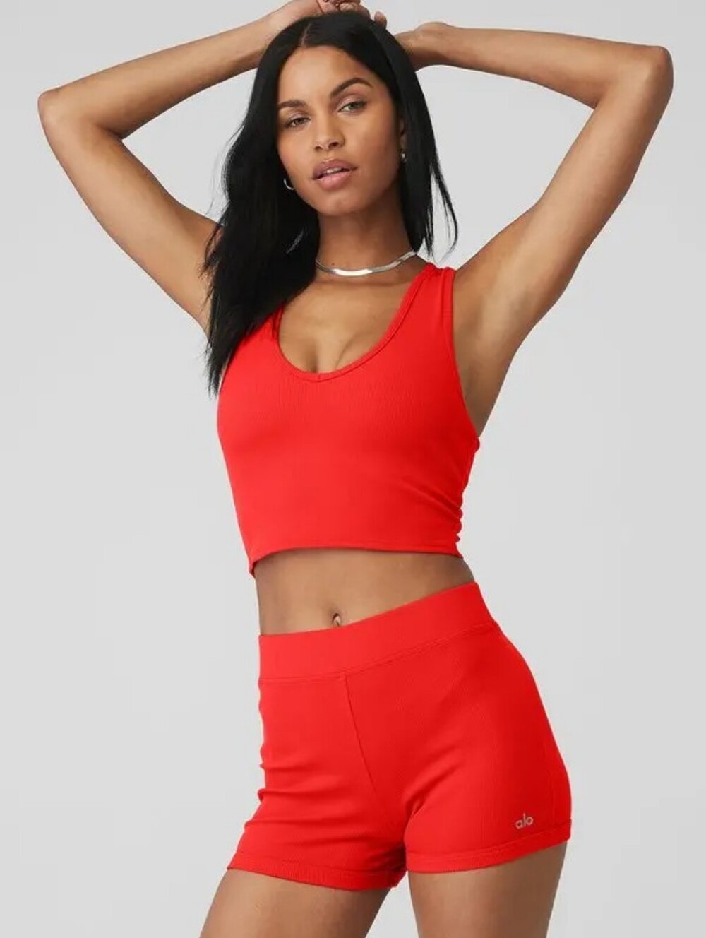ALO Yoga Goddess Ribbed Cropped Racerback Tank - Red